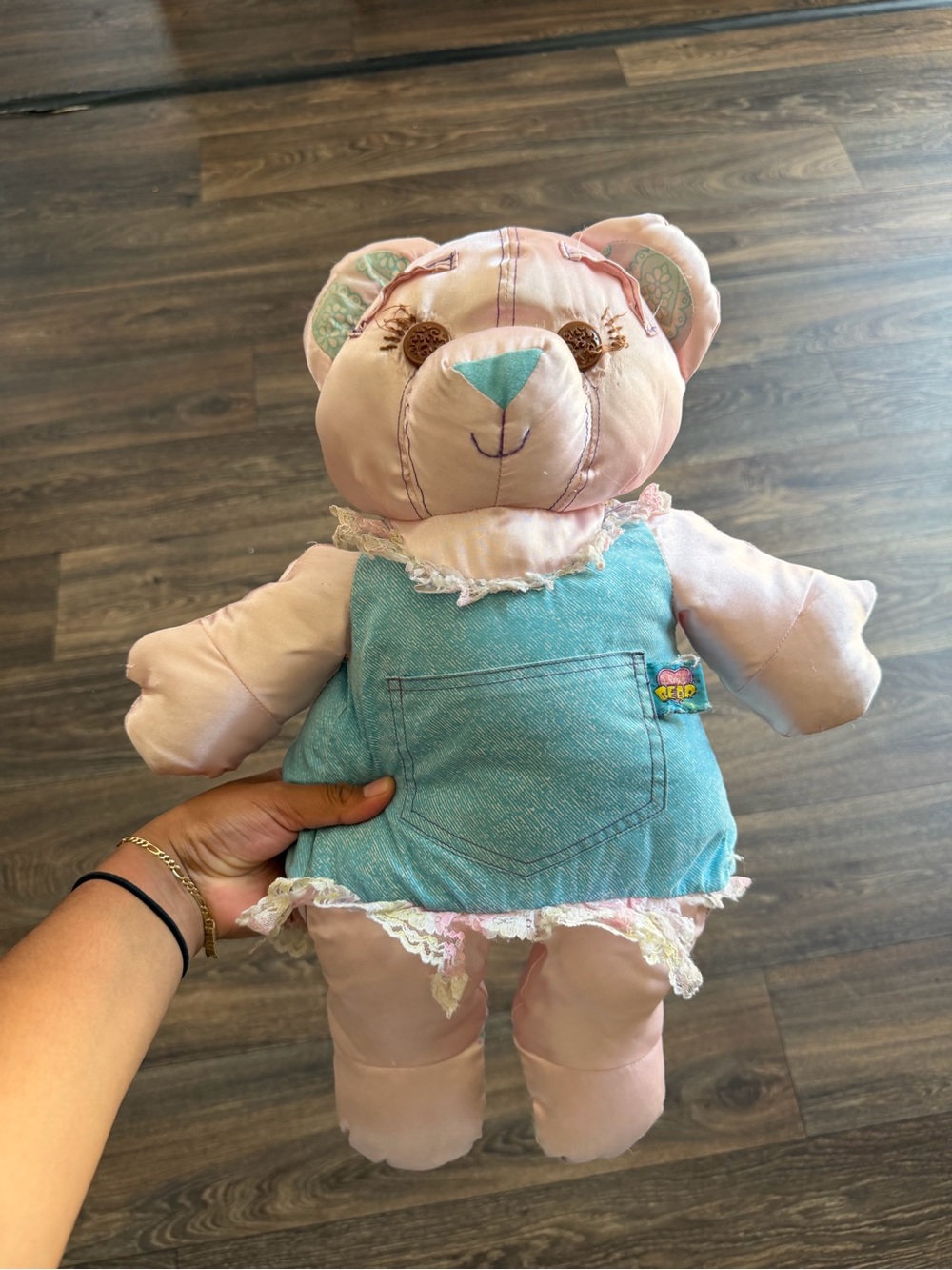Plush Pink Bear in Blue Dress Stuffed Toy - Kids Plush Doll